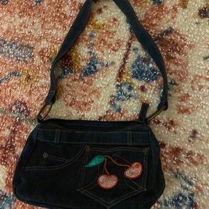 Vintage Limited Too Cherry Denim Baguette Bag